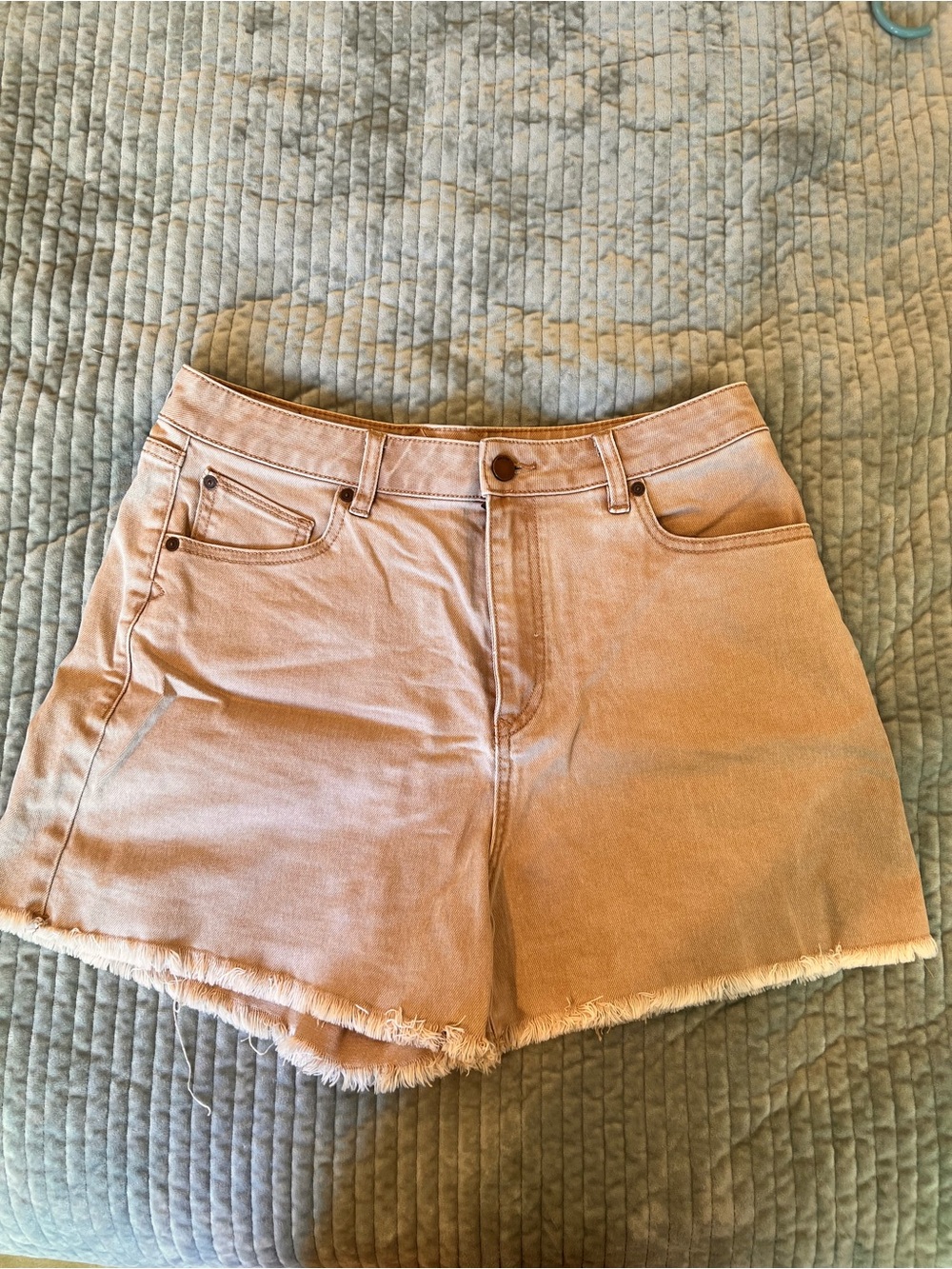 Volcom Womens Peach-Pink High-Rise Frayed Denim Shorts